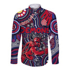 Personalised NAIDOC Week 2024 North Melbourne Kangaroos Long Sleeve Button Shirt Australian Aboriginal Hand Painting