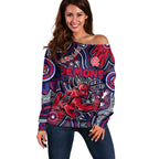 Personalised NAIDOC Week 2024 North Melbourne Kangaroos Off Shoulder Sweater Australian Aboriginal Hand Painting