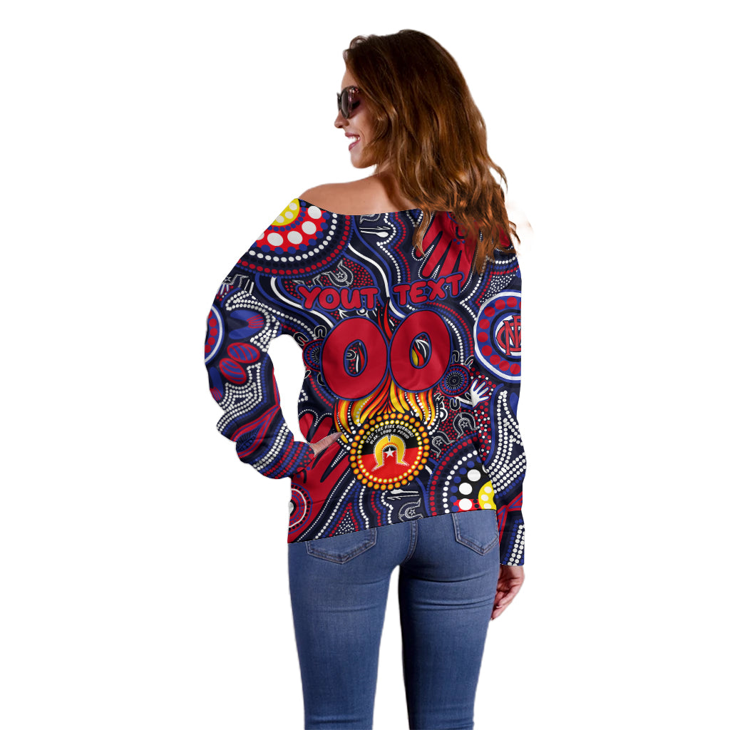 Personalised NAIDOC Week 2024 North Melbourne Kangaroos Off Shoulder Sweater Australian Aboriginal Hand Painting