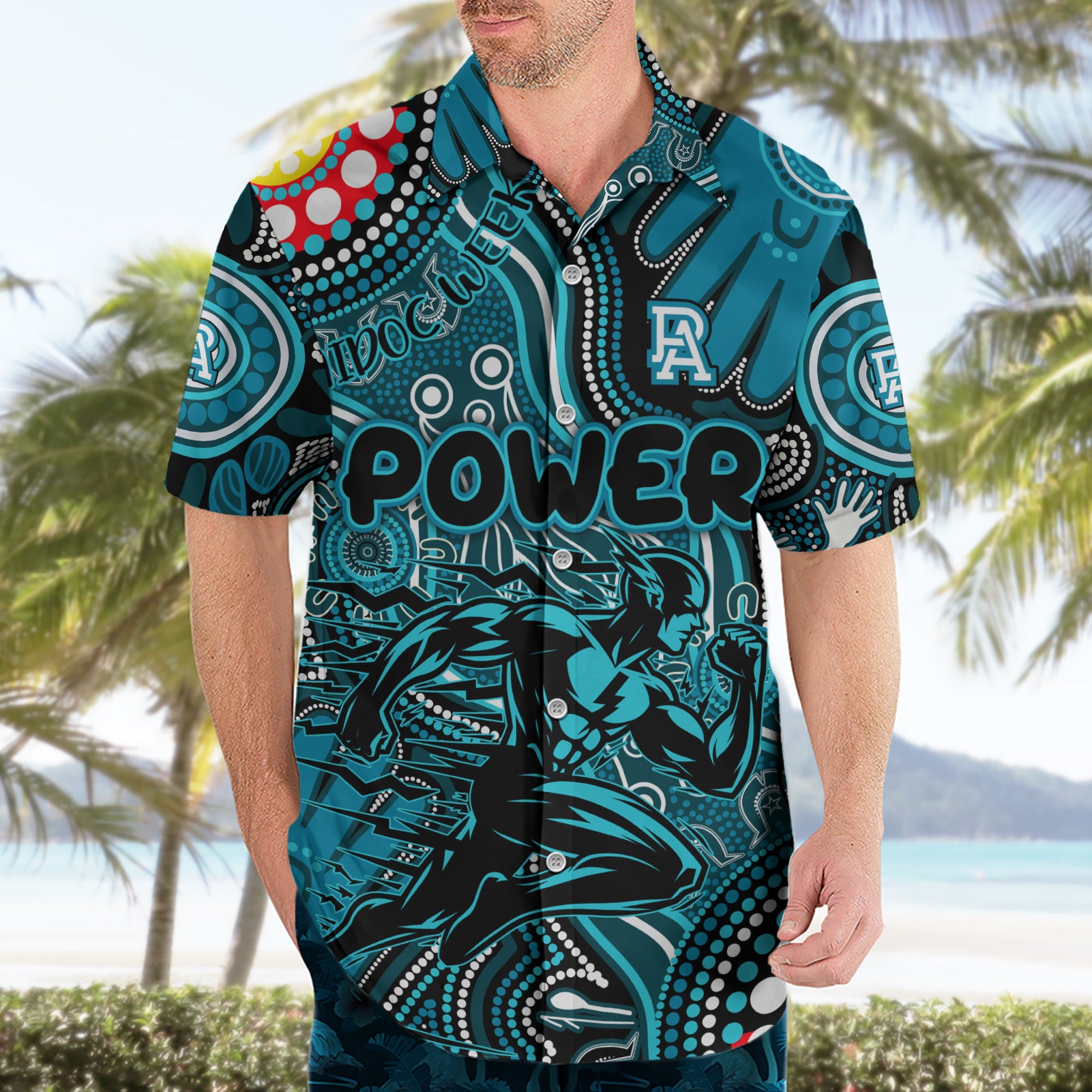 Personalised NAIDOC Week 2024 Port Adelaide Power Hawaiian Shirt Australian Aboriginal Hand Painting