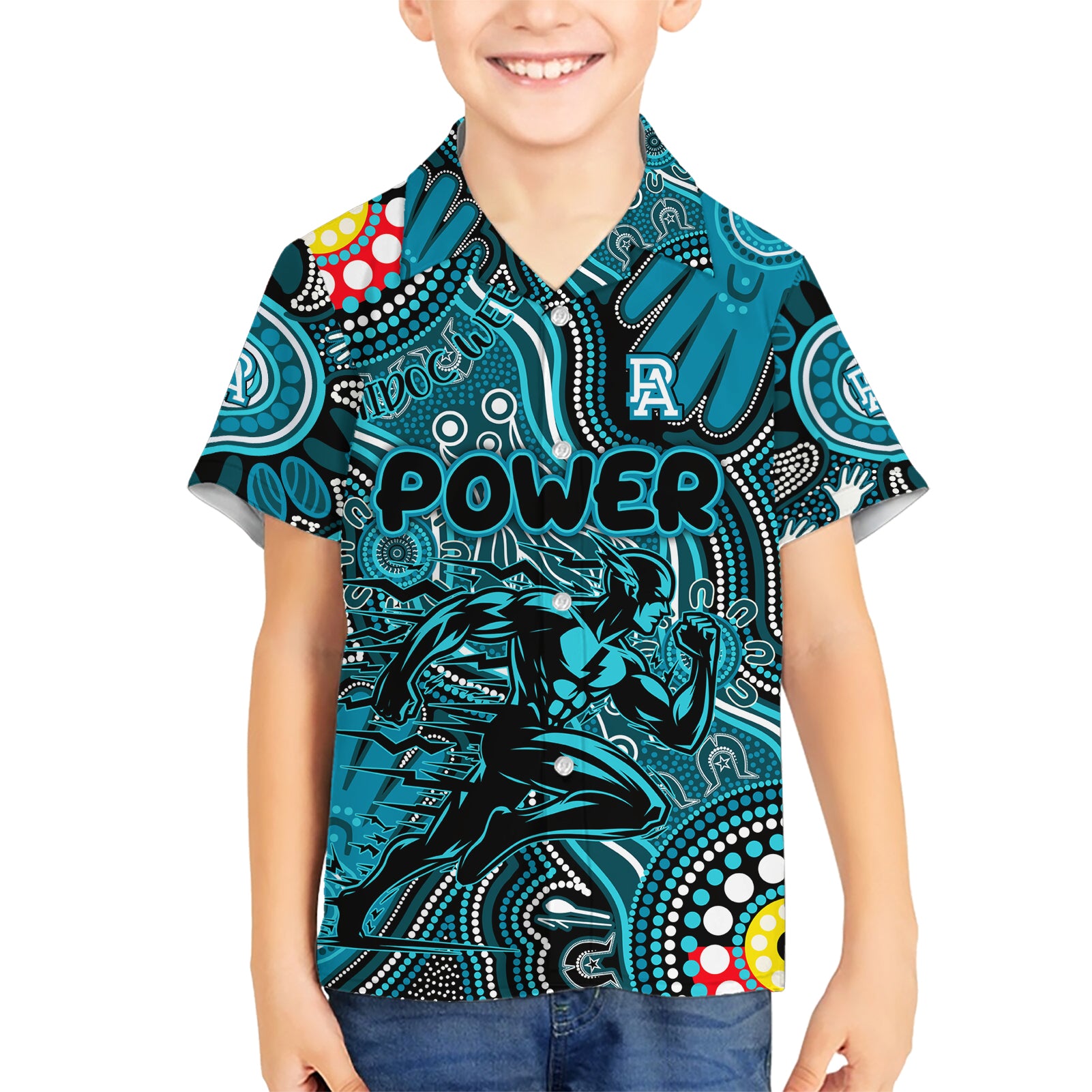 Personalised NAIDOC Week 2024 Port Adelaide Power Kid Hawaiian Shirt Australian Aboriginal Hand Painting