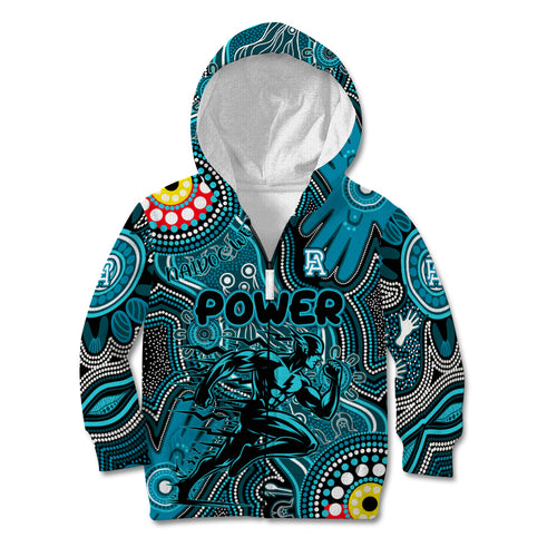 Personalised NAIDOC Week 2024 Port Adelaide Power Kid Hoodie Australian Aboriginal Hand Painting
