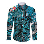 Personalised NAIDOC Week 2024 Port Adelaide Power Long Sleeve Button Shirt Australian Aboriginal Hand Painting