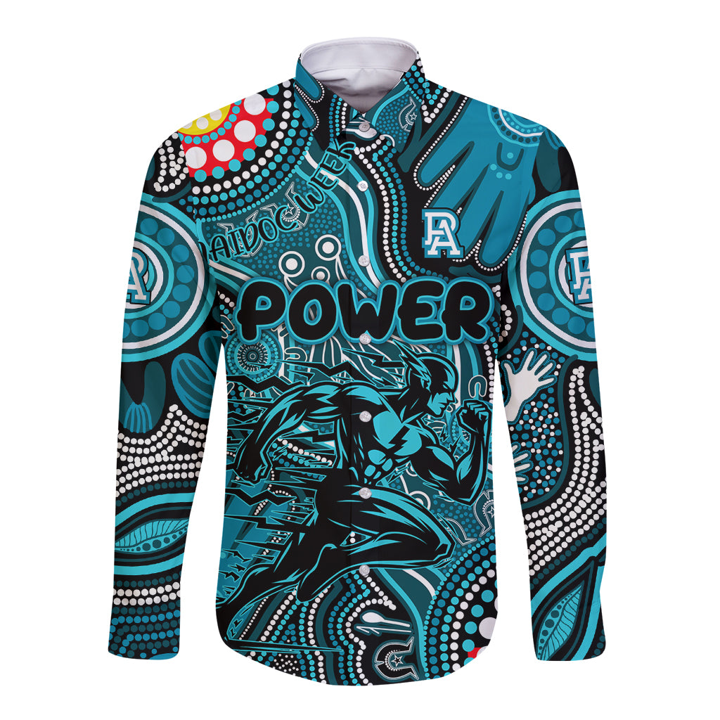 Personalised NAIDOC Week 2024 Port Adelaide Power Long Sleeve Button Shirt Australian Aboriginal Hand Painting