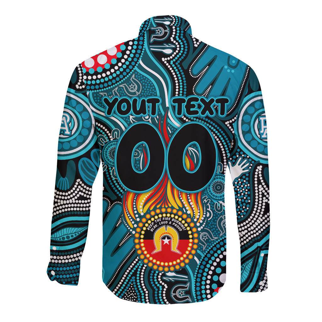 Personalised NAIDOC Week 2024 Port Adelaide Power Long Sleeve Button Shirt Australian Aboriginal Hand Painting