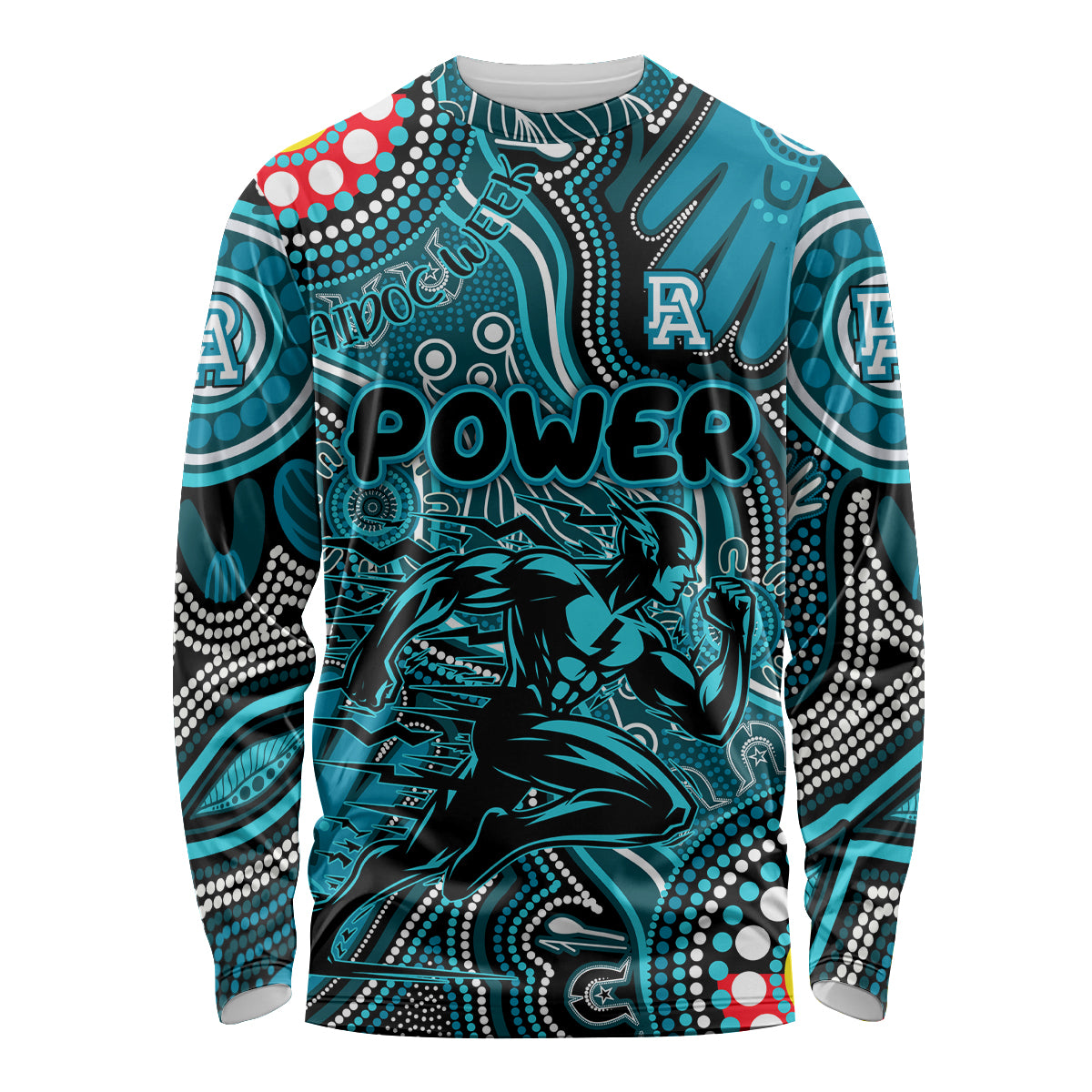 Personalised NAIDOC Week 2024 Port Adelaide Power Long Sleeve Shirt Australian Aboriginal Hand Painting