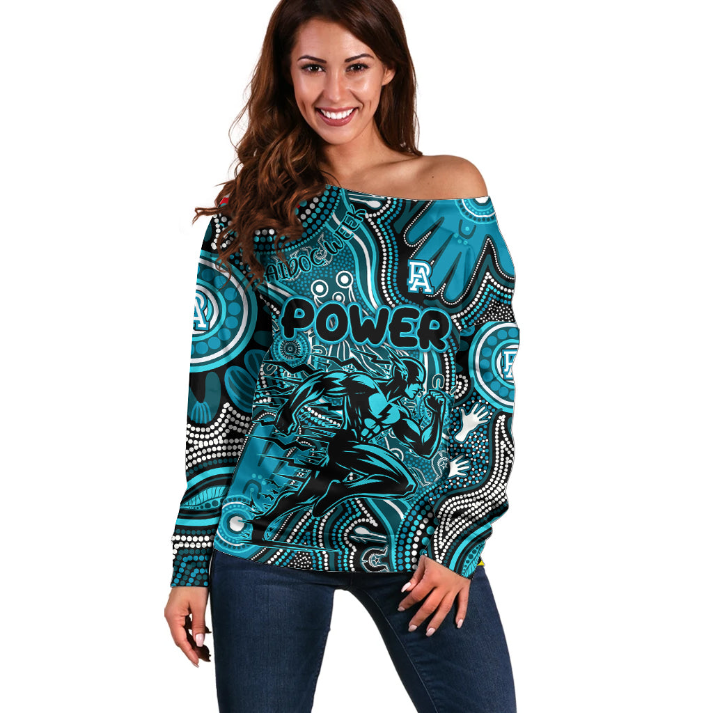 Personalised NAIDOC Week 2024 Port Adelaide Power Off Shoulder Sweater Australian Aboriginal Hand Painting