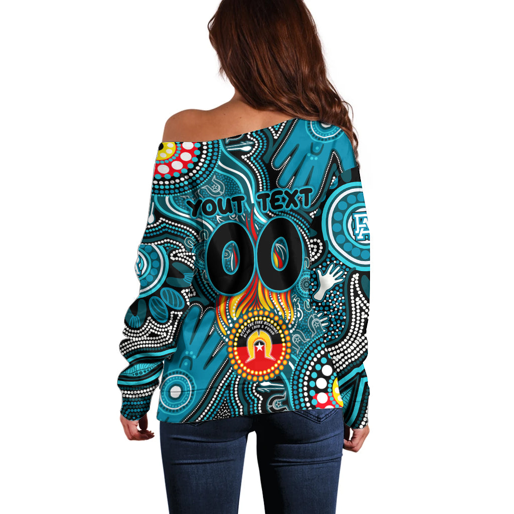 Personalised NAIDOC Week 2024 Port Adelaide Power Off Shoulder Sweater Australian Aboriginal Hand Painting