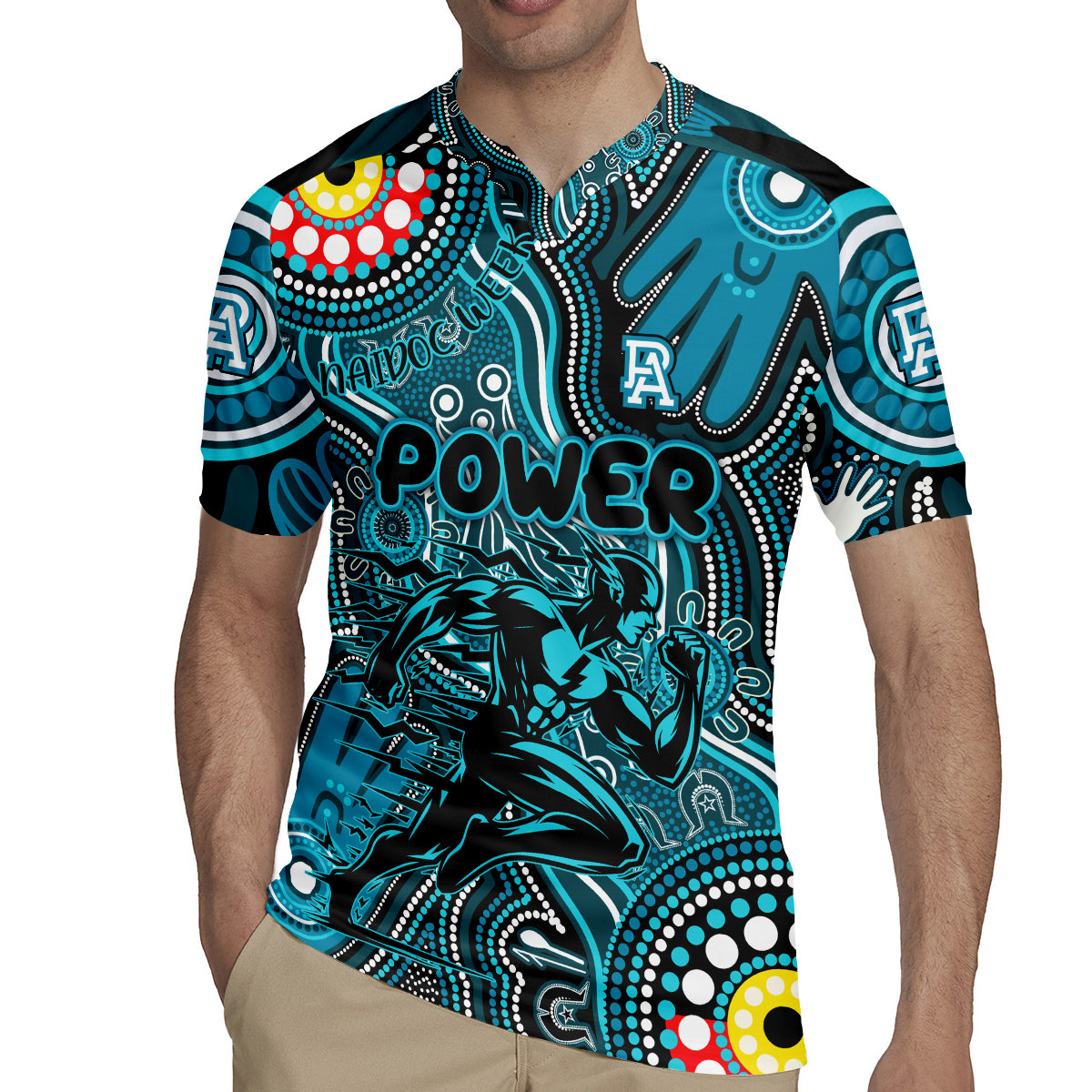 Personalised NAIDOC Week 2024 Port Adelaide Power Rugby Jersey Australian Aboriginal Hand Painting