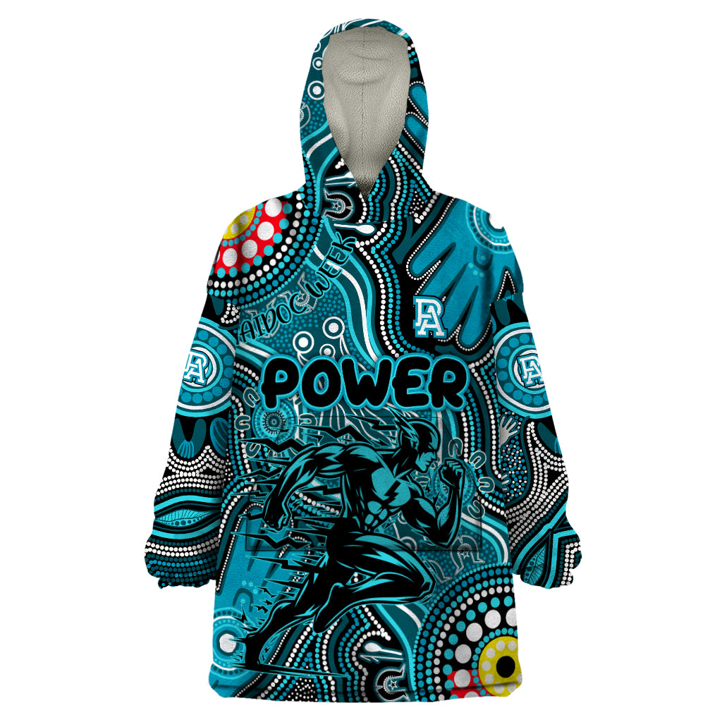 Personalised NAIDOC Week 2024 Port Adelaide Power Wearable Blanket Hoodie Australian Aboriginal Hand Painting