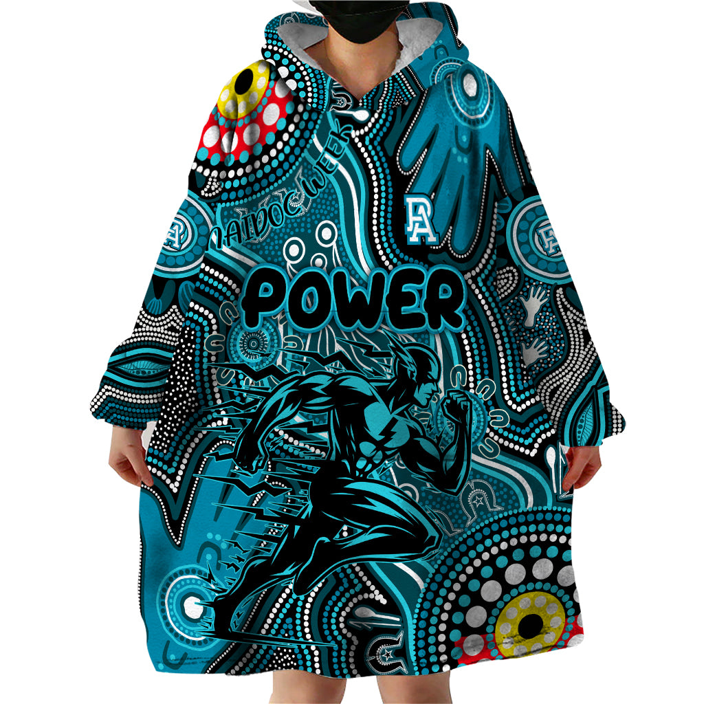 Personalised NAIDOC Week 2024 Port Adelaide Power Wearable Blanket Hoodie Australian Aboriginal Hand Painting