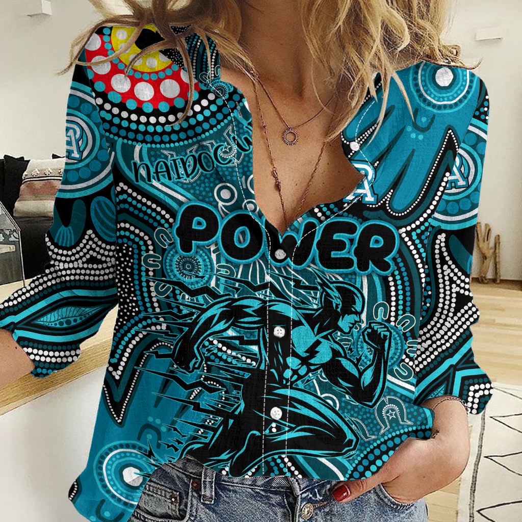 Personalised NAIDOC Week 2024 Port Adelaide Power Women Casual Shirt Australian Aboriginal Hand Painting
