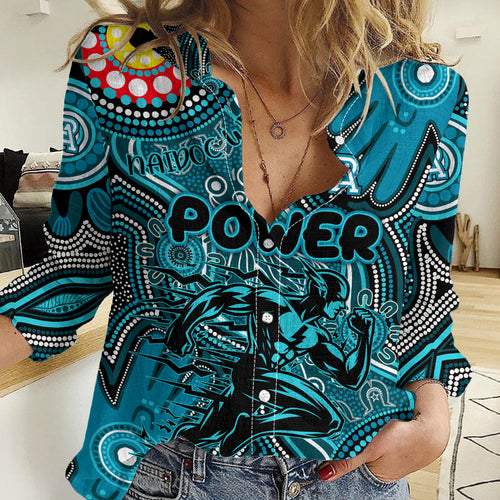 Personalised NAIDOC Week 2024 Port Adelaide Power Women Casual Shirt Australian Aboriginal Hand Painting
