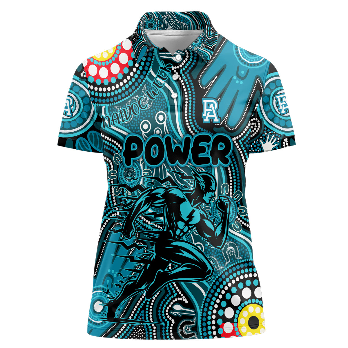 Personalised NAIDOC Week 2024 Port Adelaide Power Women Polo Shirt Australian Aboriginal Hand Painting