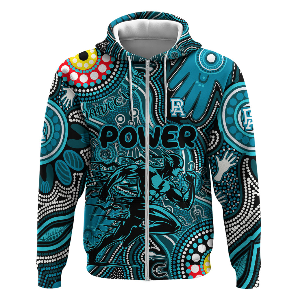 Personalised NAIDOC Week 2024 Port Adelaide Power Zip Hoodie Australian Aboriginal Hand Painting