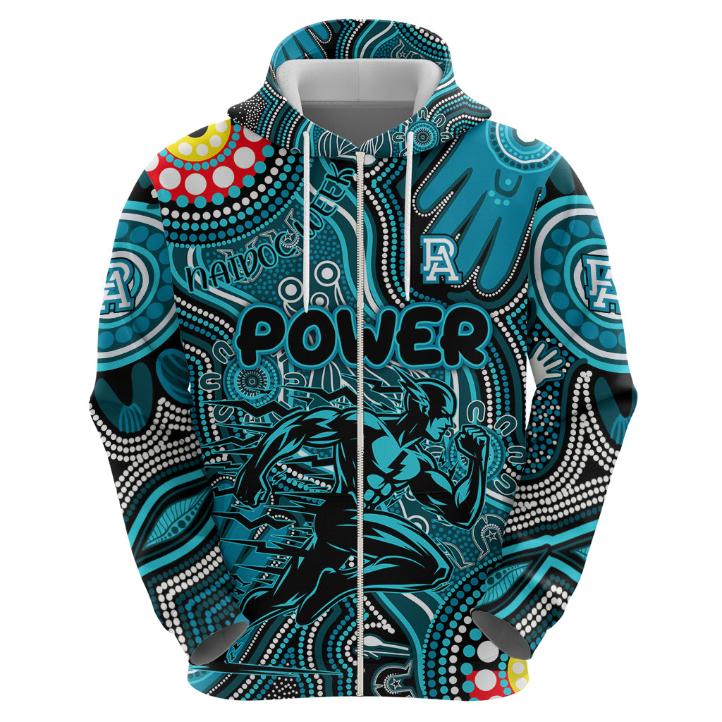 Personalised NAIDOC Week 2024 Port Adelaide Power Zip Hoodie Australian Aboriginal Hand Painting