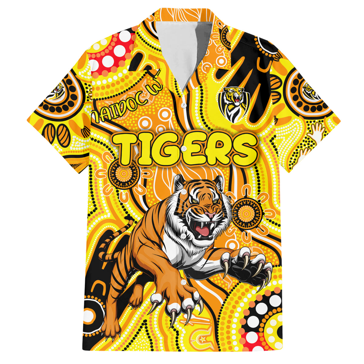 Personalised NAIDOC Week 2024 Richmond Tiger Hawaiian Shirt Australian Aboriginal Hand Painting