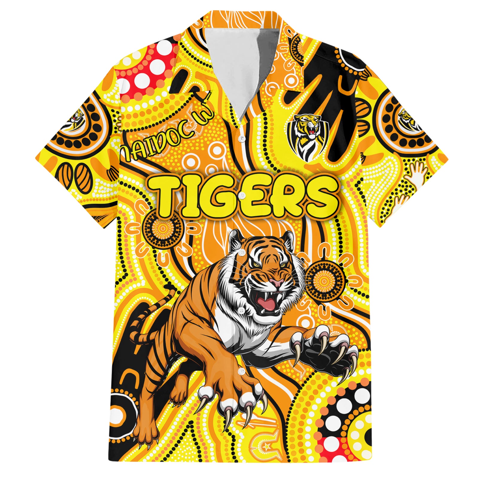 Personalised NAIDOC Week 2024 Richmond Tiger Hawaiian Shirt Australian Aboriginal Hand Painting
