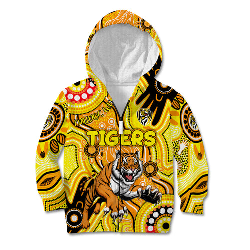 Personalised NAIDOC Week 2024 Richmond Tiger Kid Hoodie Australian Aboriginal Hand Painting