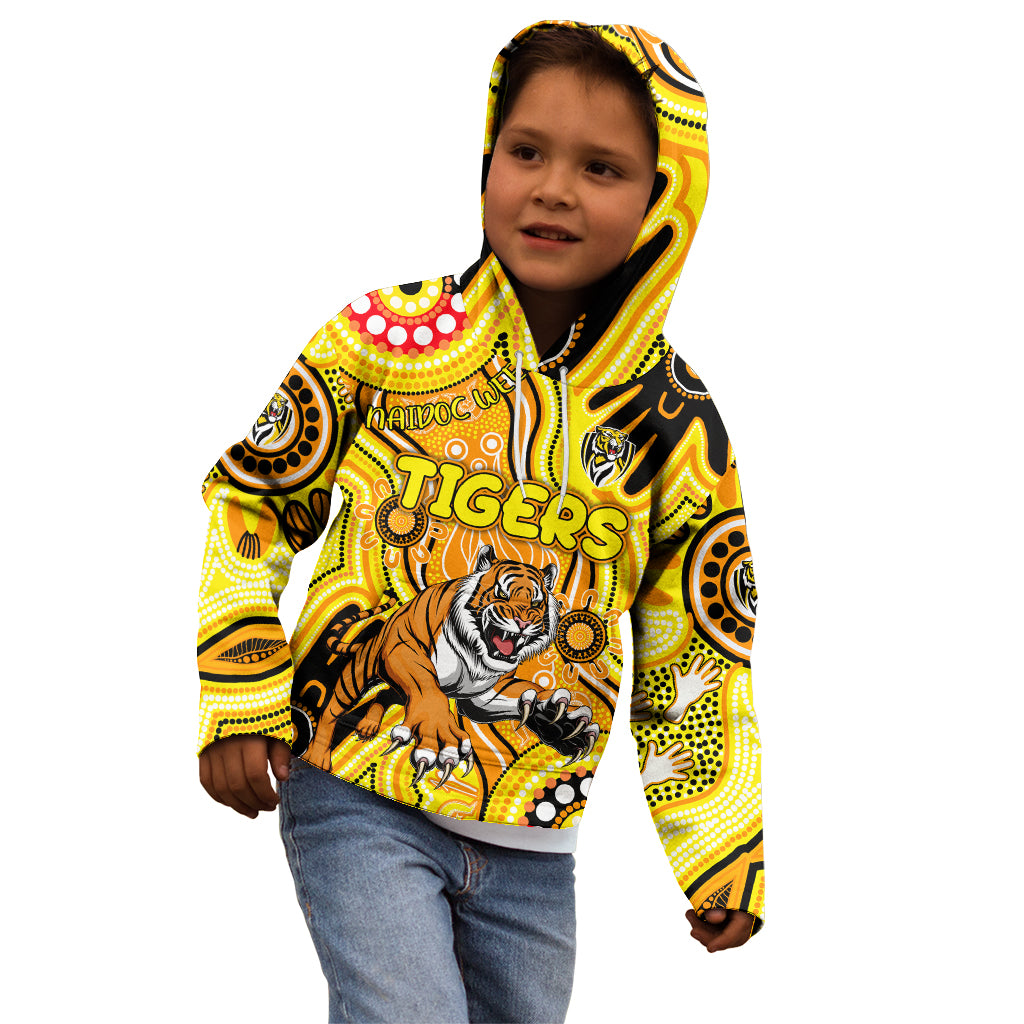 Personalised NAIDOC Week 2024 Richmond Tiger Kid Hoodie Australian Aboriginal Hand Painting