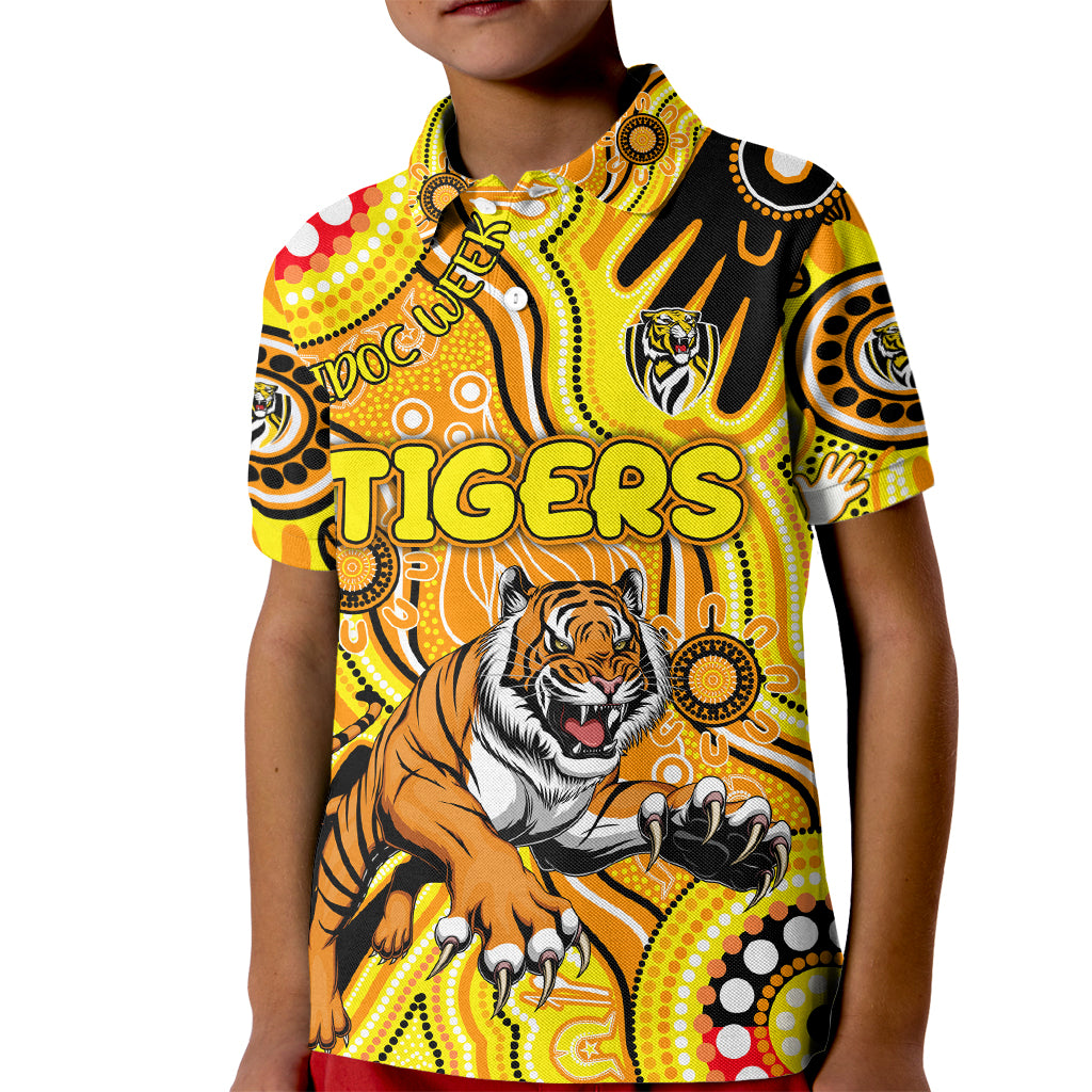 Personalised NAIDOC Week 2024 Richmond Tiger Kid Polo Shirt Australian Aboriginal Hand Painting