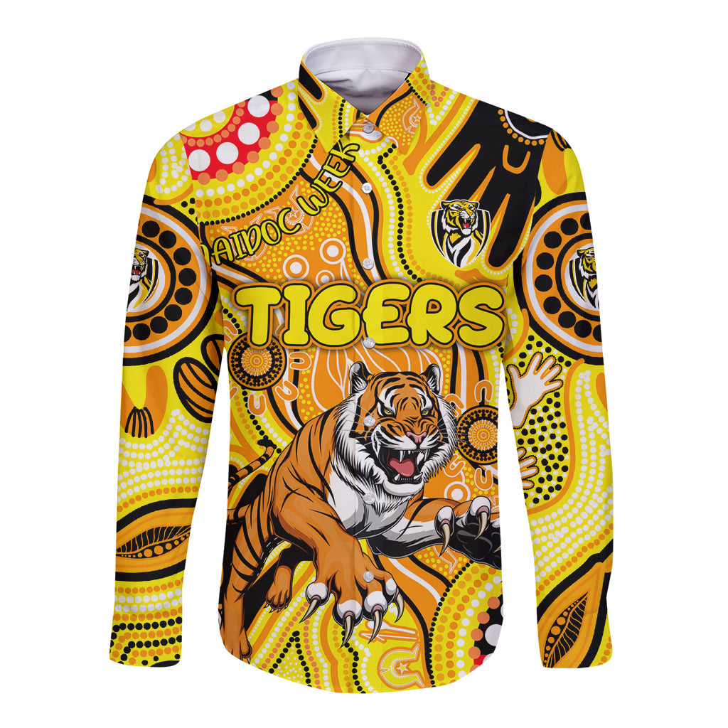 Personalised NAIDOC Week 2024 Richmond Tiger Long Sleeve Button Shirt Australian Aboriginal Hand Painting