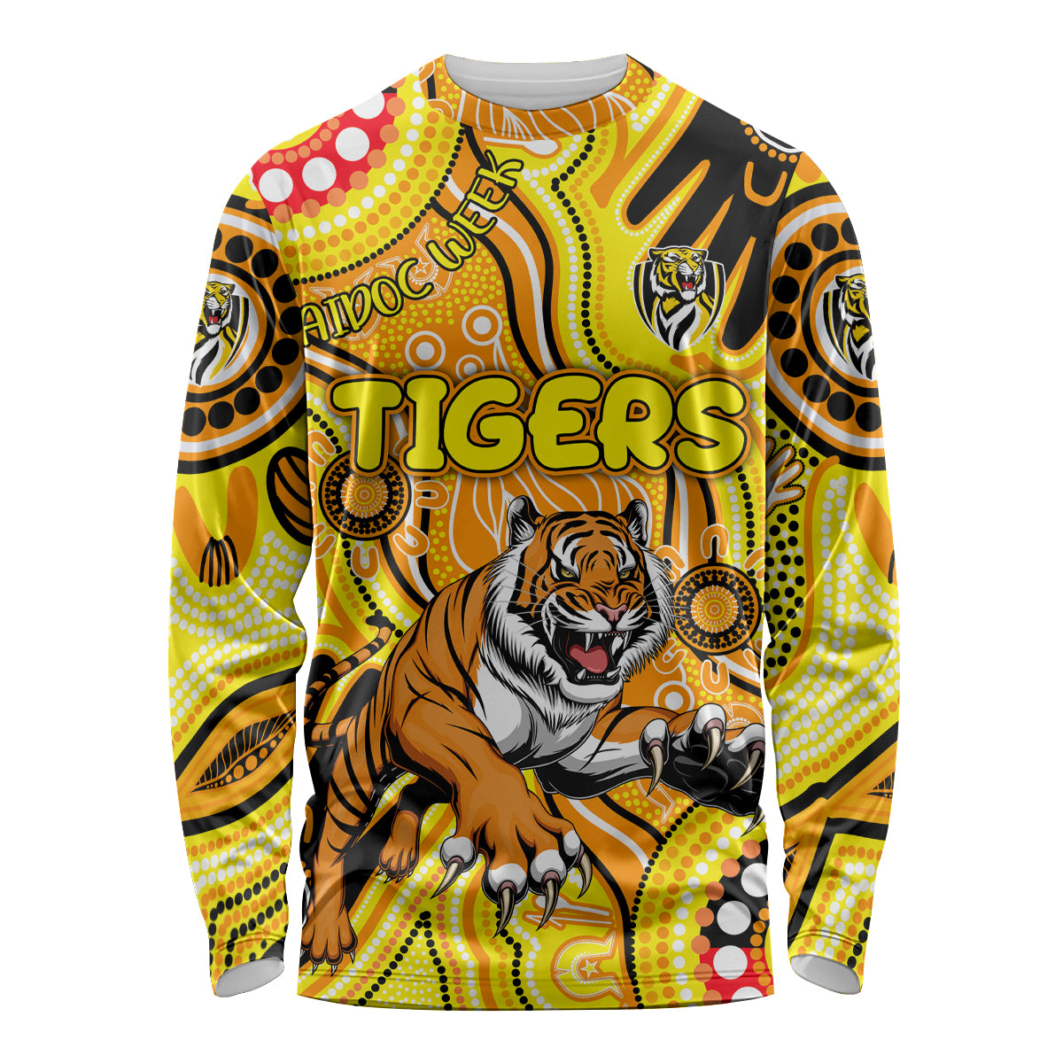 Personalised NAIDOC Week 2024 Richmond Tiger Long Sleeve Shirt Australian Aboriginal Hand Painting