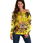 Personalised NAIDOC Week 2024 Richmond Tiger Off Shoulder Sweater Australian Aboriginal Hand Painting