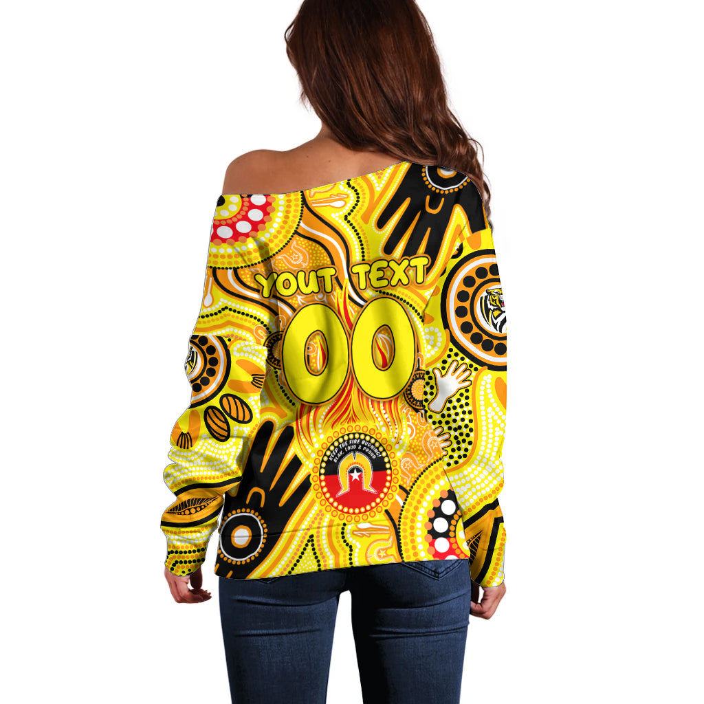 Personalised NAIDOC Week 2024 Richmond Tiger Off Shoulder Sweater Australian Aboriginal Hand Painting