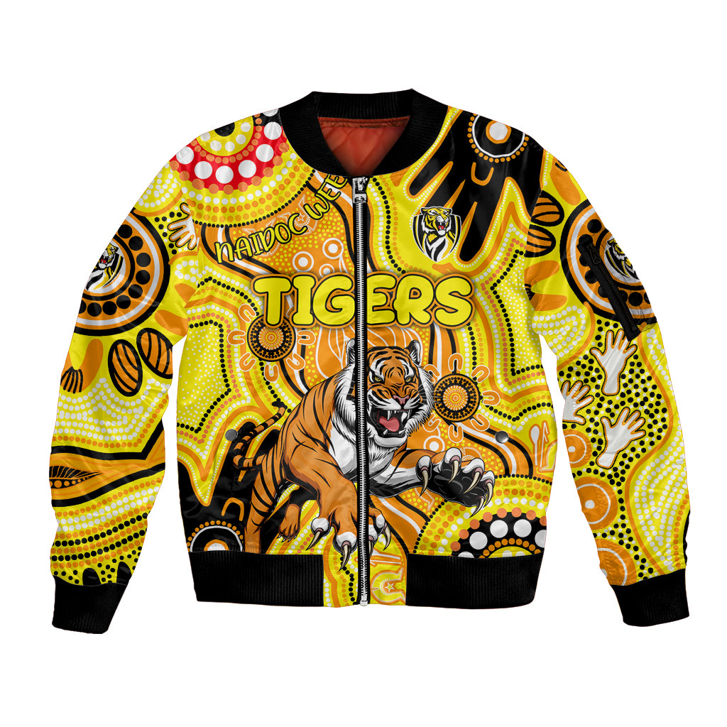 Personalised NAIDOC Week 2024 Richmond Tiger Sleeve Zip Bomber Jacket Australian Aboriginal Hand Painting