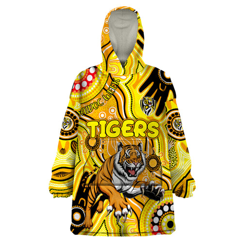 Personalised NAIDOC Week 2024 Richmond Tiger Wearable Blanket Hoodie Australian Aboriginal Hand Painting