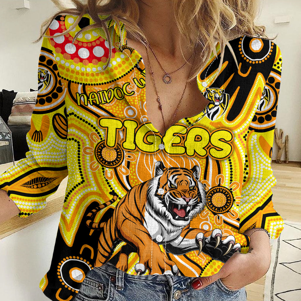 Personalised NAIDOC Week 2024 Richmond Tiger Women Casual Shirt Australian Aboriginal Hand Painting