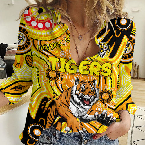 Personalised NAIDOC Week 2024 Richmond Tiger Women Casual Shirt Australian Aboriginal Hand Painting