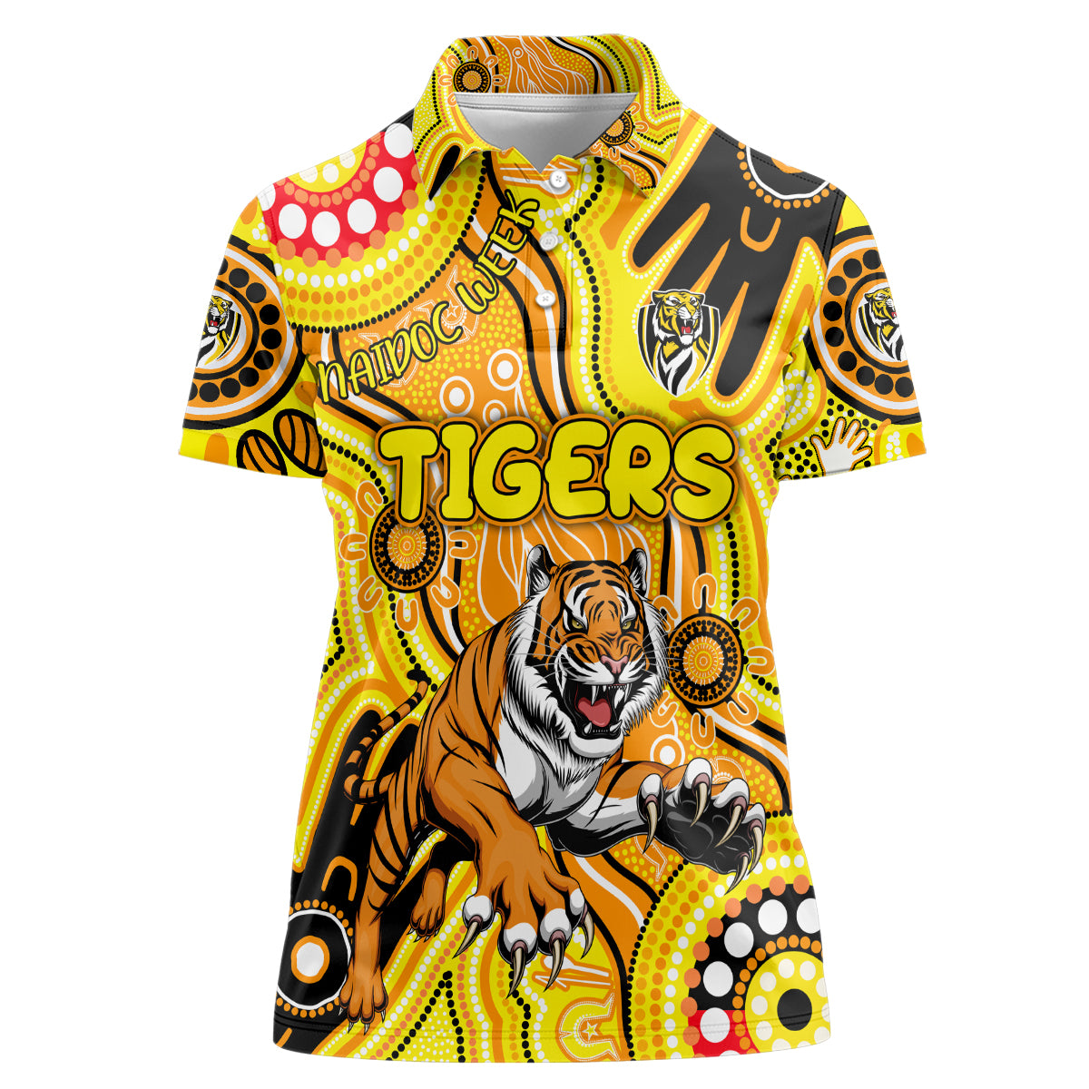Personalised NAIDOC Week 2024 Richmond Tiger Women Polo Shirt Australian Aboriginal Hand Painting