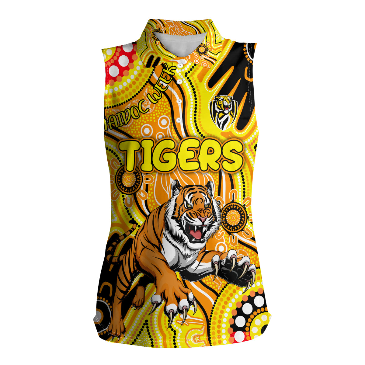 Personalised NAIDOC Week 2024 Richmond Tiger Women Sleeveless Polo Shirt Australian Aboriginal Hand Painting