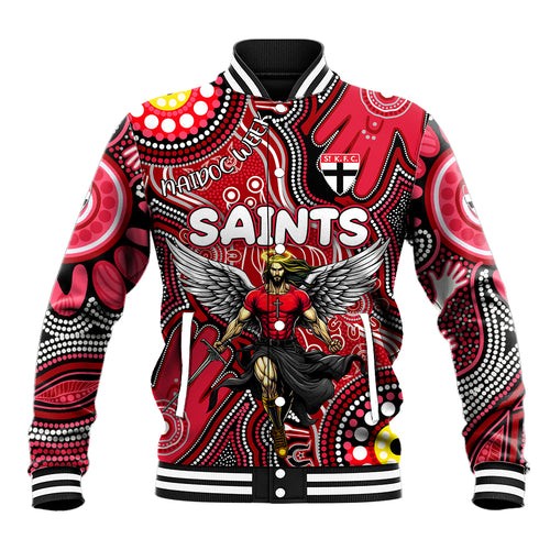 Personalised NAIDOC Week 2024 St Kilda Saints Baseball Jacket Australian Aboriginal Hand Painting