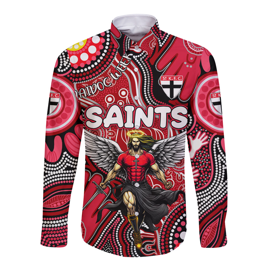 Personalised NAIDOC Week 2024 St Kilda Saints Long Sleeve Button Shirt Australian Aboriginal Hand Painting