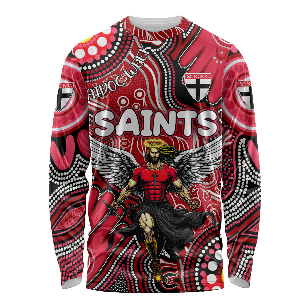 Personalised NAIDOC Week 2024 St Kilda Saints Long Sleeve Shirt Australian Aboriginal Hand Painting