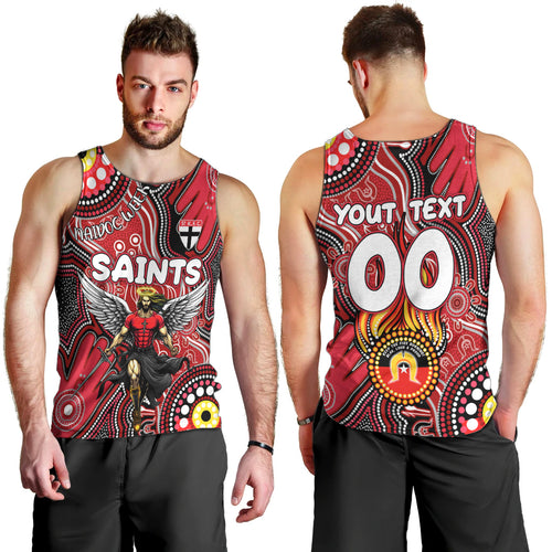 Personalised NAIDOC Week 2024 St Kilda Saints Men Tank Top Australian Aboriginal Hand Painting