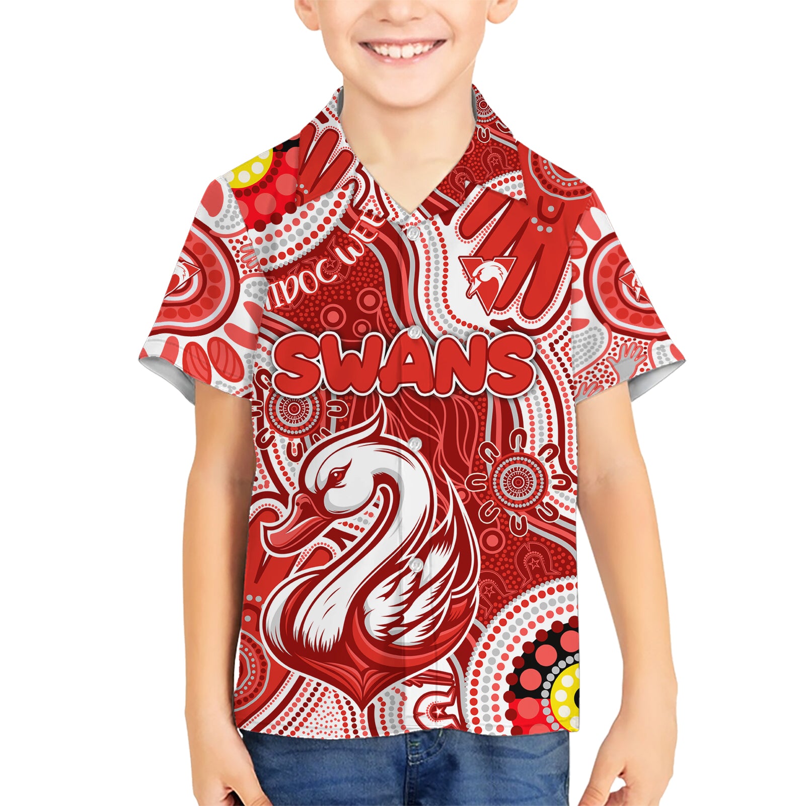 Personalised NAIDOC Week 2024 Sydney Swans Kid Hawaiian Shirt Australian Aboriginal Hand Painting