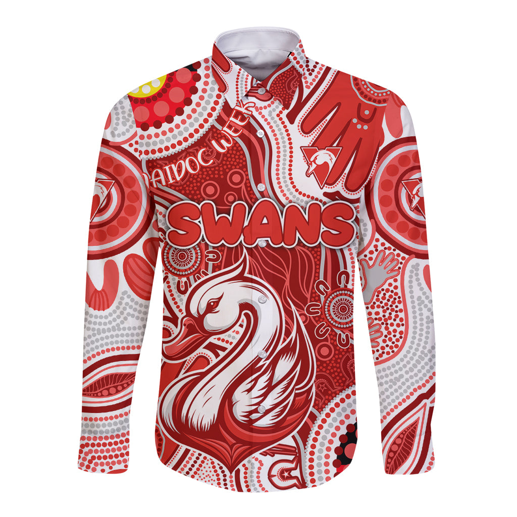 Personalised NAIDOC Week 2024 Sydney Swans Long Sleeve Button Shirt Australian Aboriginal Hand Painting