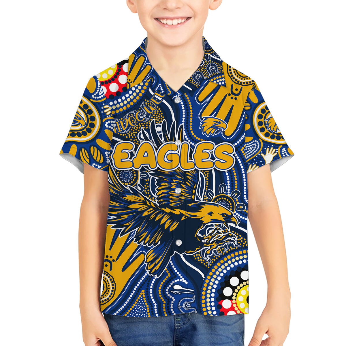Personalised NAIDOC Week 2024 West Coast Eagles Kid Hawaiian Shirt Australian Aboriginal Hand Painting