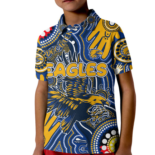 Personalised NAIDOC Week 2024 West Coast Eagles Kid Polo Shirt Australian Aboriginal Hand Painting