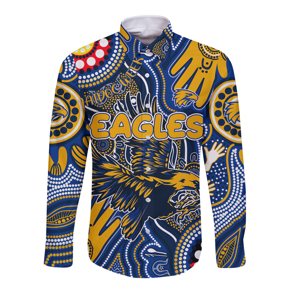 Personalised NAIDOC Week 2024 West Coast Eagles Long Sleeve Button Shirt Australian Aboriginal Hand Painting