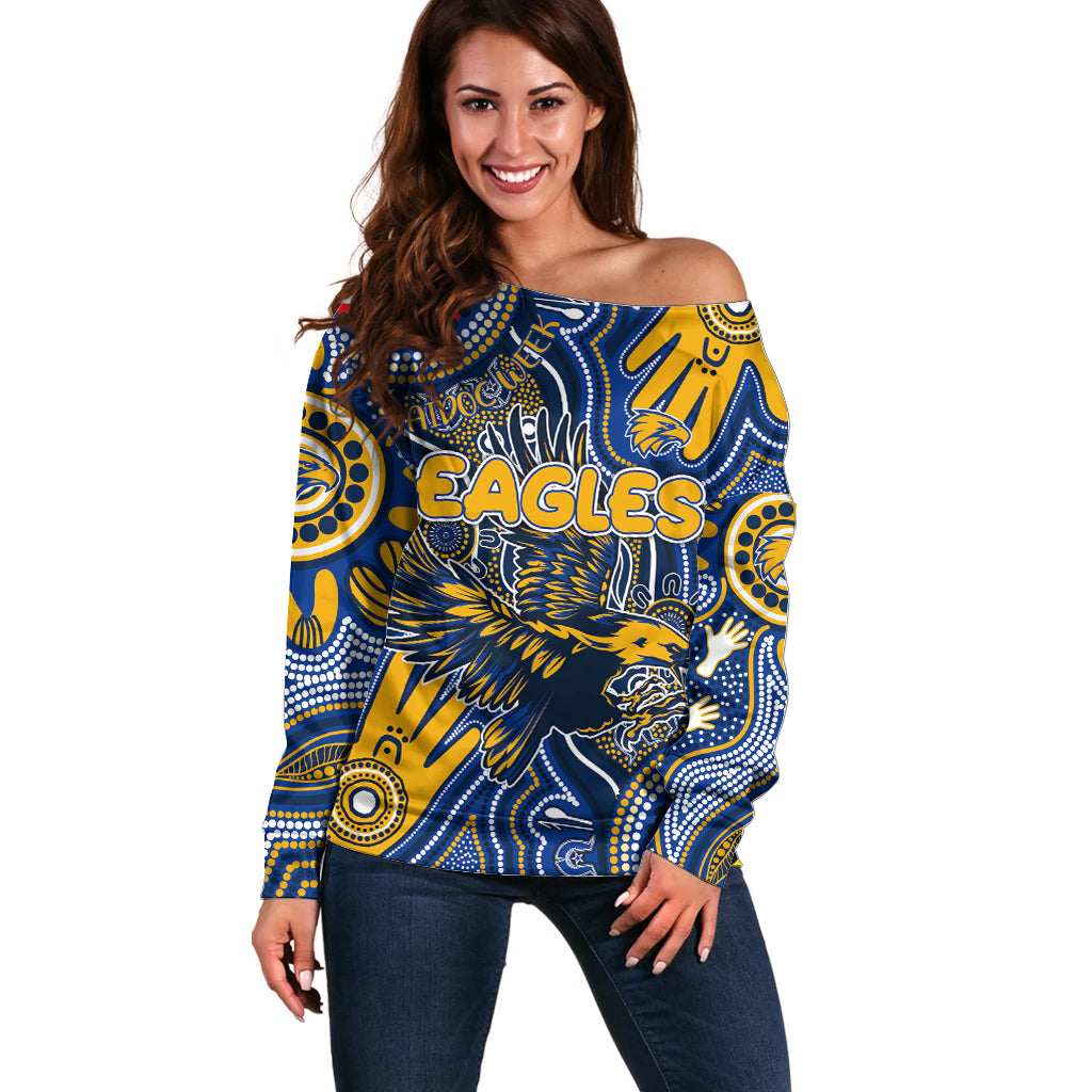Personalised NAIDOC Week 2024 West Coast Eagles Off Shoulder Sweater Australian Aboriginal Hand Painting