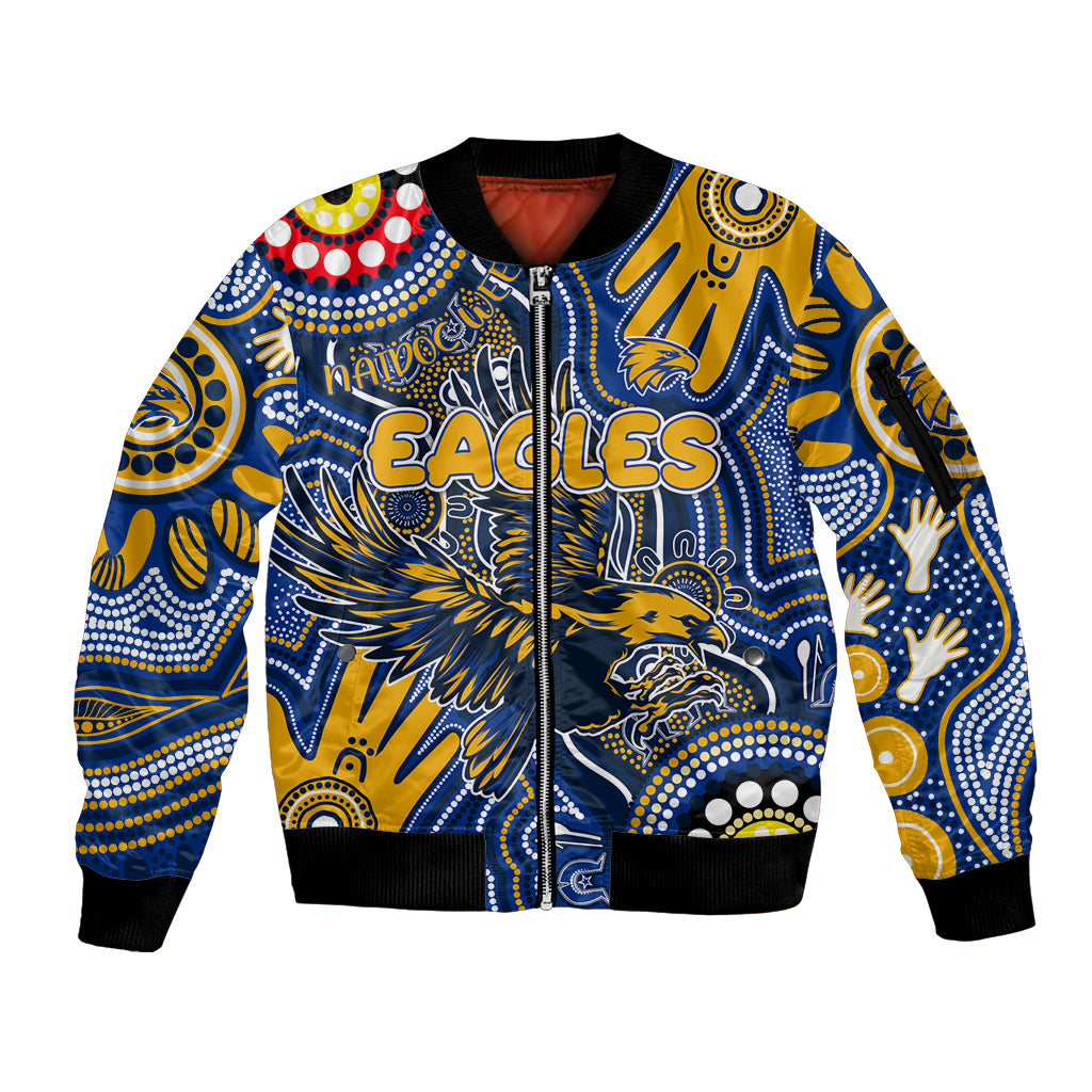 Personalised NAIDOC Week 2024 West Coast Eagles Sleeve Zip Bomber Jacket Australian Aboriginal Hand Painting