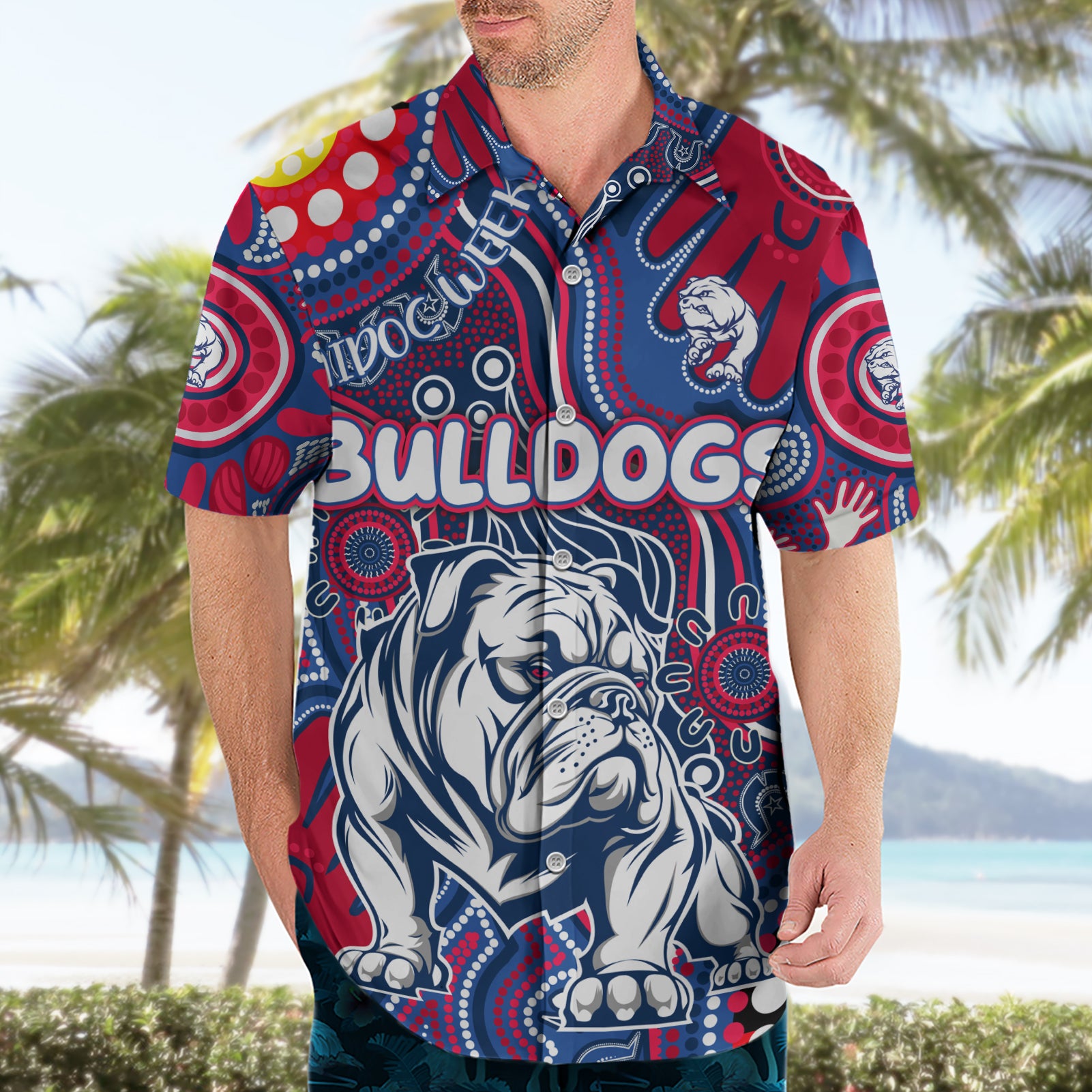Personalised NAIDOC Week 2024 Western Bulldogs Hawaiian Shirt Australian Aboriginal Hand Painting