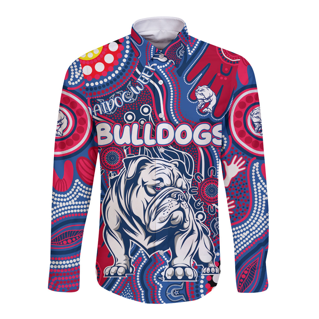 Personalised NAIDOC Week 2024 Western Bulldogs Long Sleeve Button Shirt Australian Aboriginal Hand Painting
