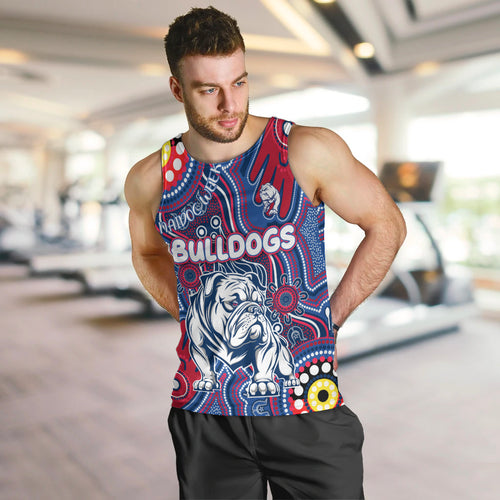 Personalised NAIDOC Week 2024 Western Bulldogs Men Tank Top Australian Aboriginal Hand Painting