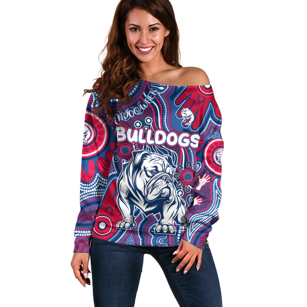 Personalised NAIDOC Week 2024 Western Bulldogs Off Shoulder Sweater Australian Aboriginal Hand Painting